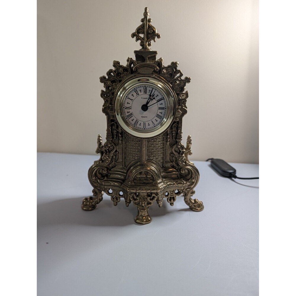 Vtg Uranio Quartz Germany Movement Brass Mantel Clock Works B20